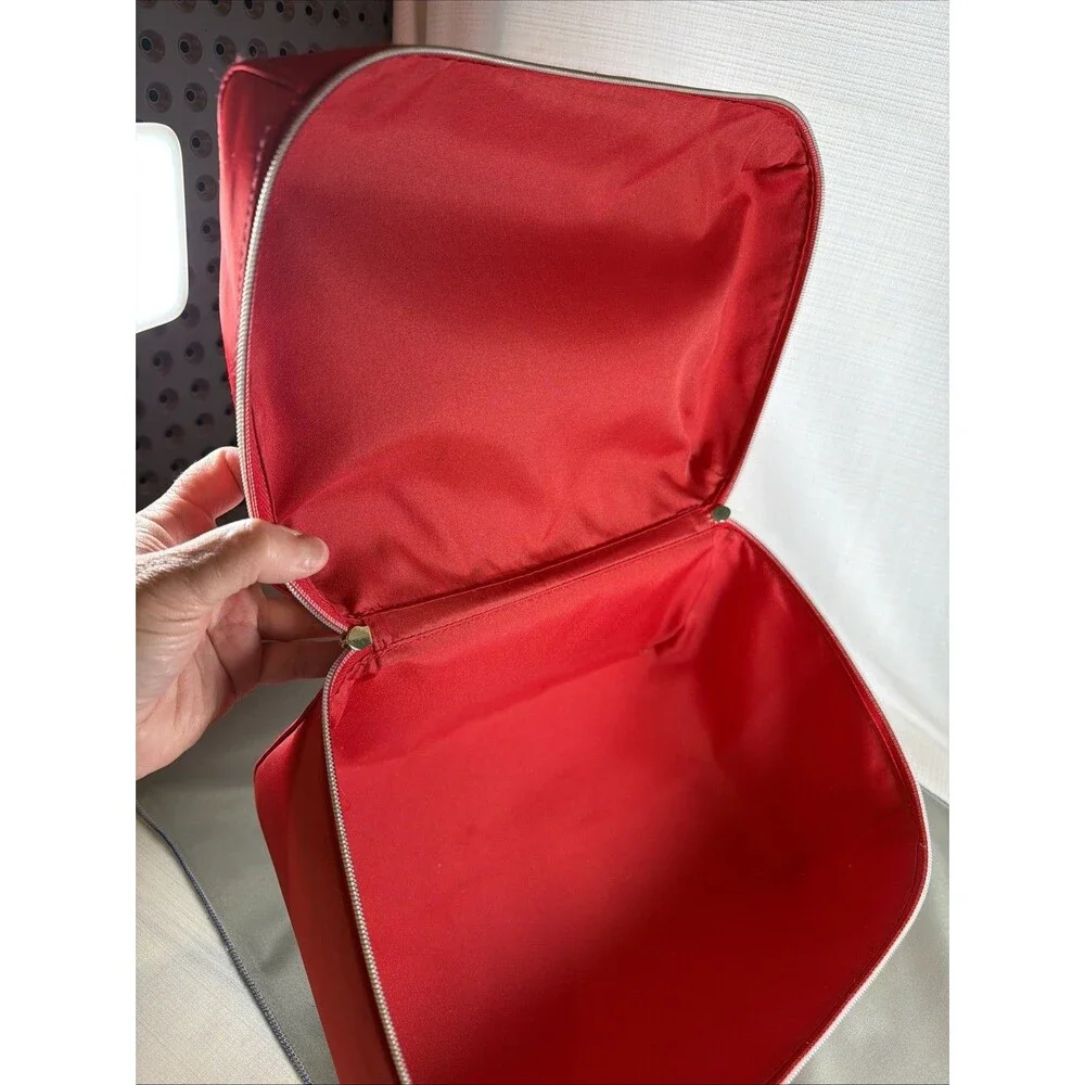 Estee Lauder 2022 Holiday Train Case Red Makeup Bag Cosmetic Travel Handle Zip